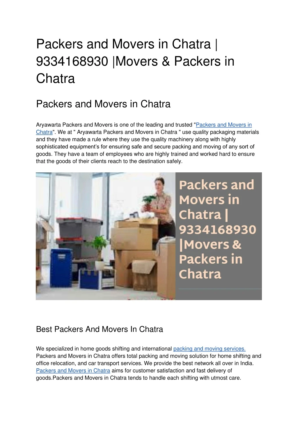packers and movers in chatra 9334168930 movers
