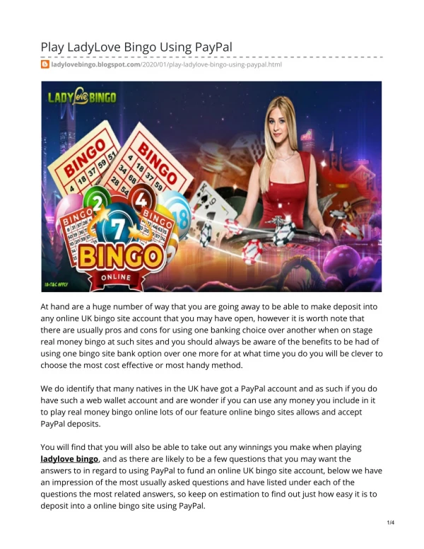 play ladylove bingo using paypal