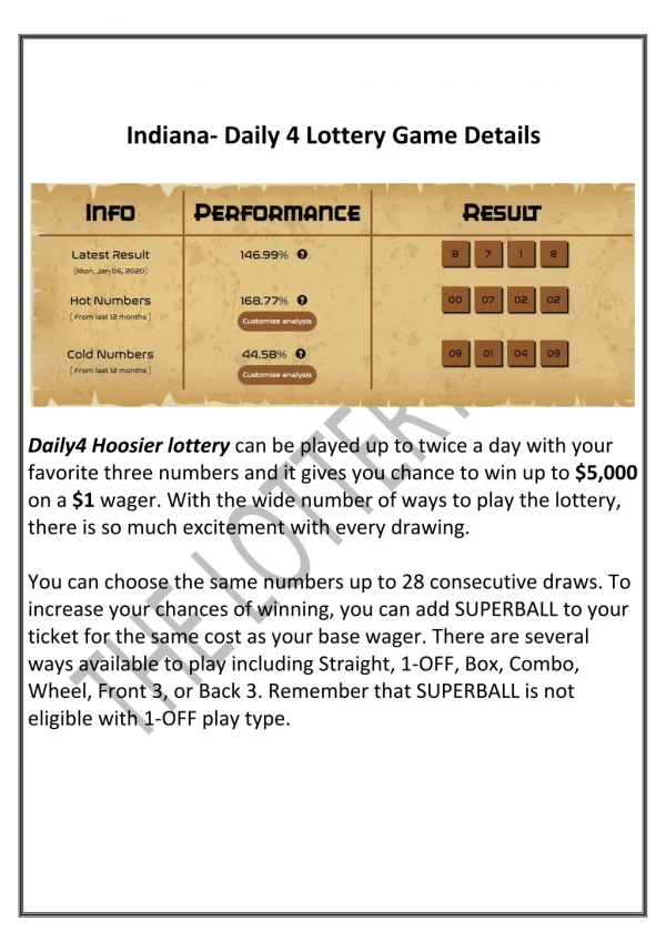 indiana daily 4 lottery game details