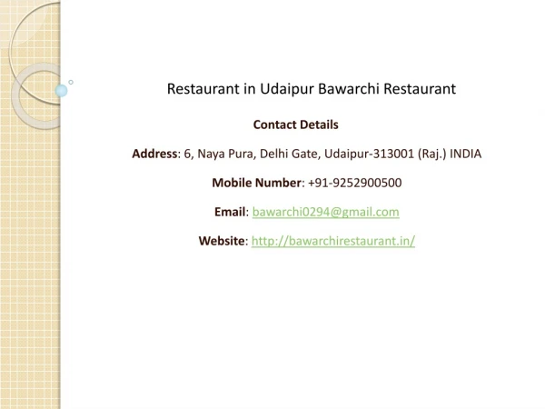 Restaurant in Udaipur Bawarchi Restaurant