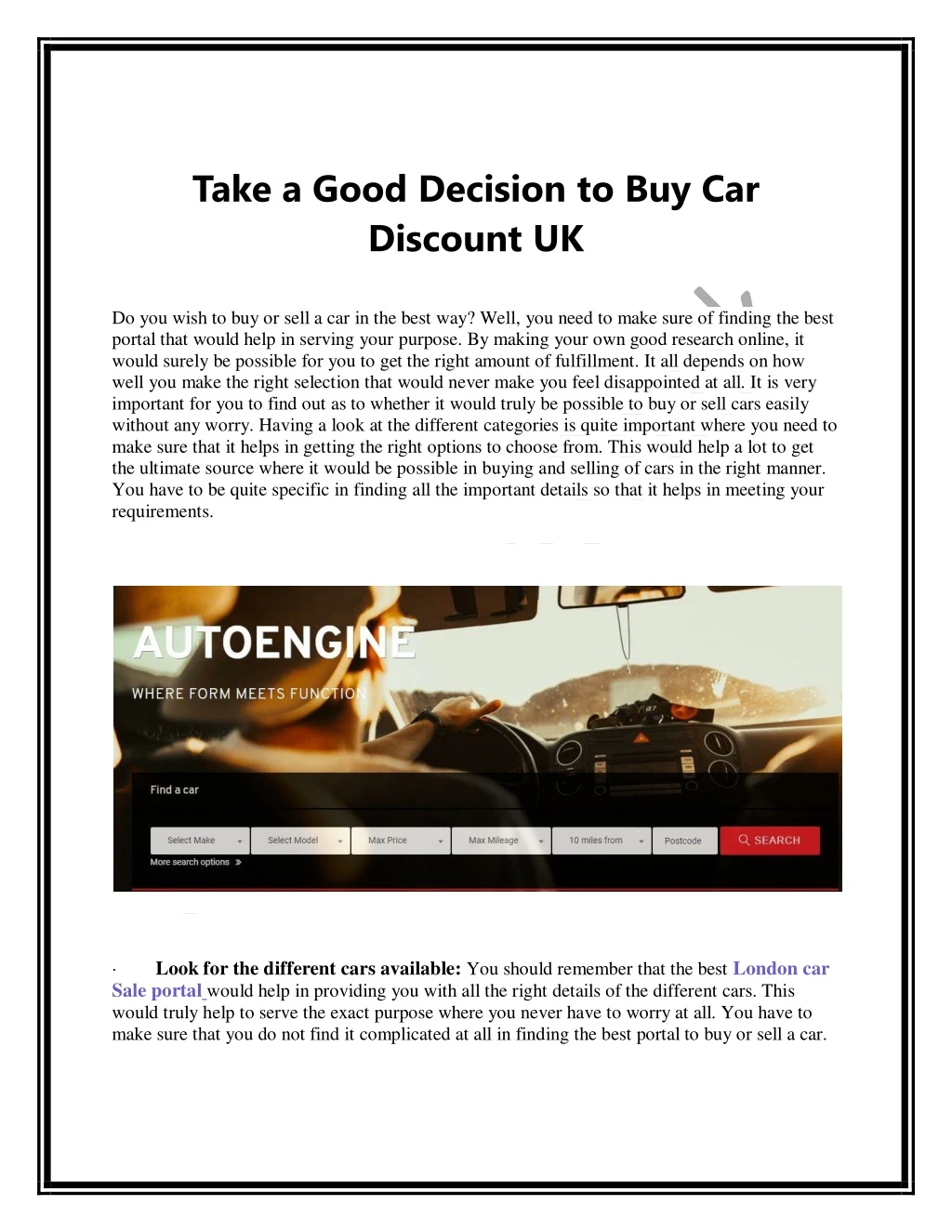 take a good decision to buy car discount uk