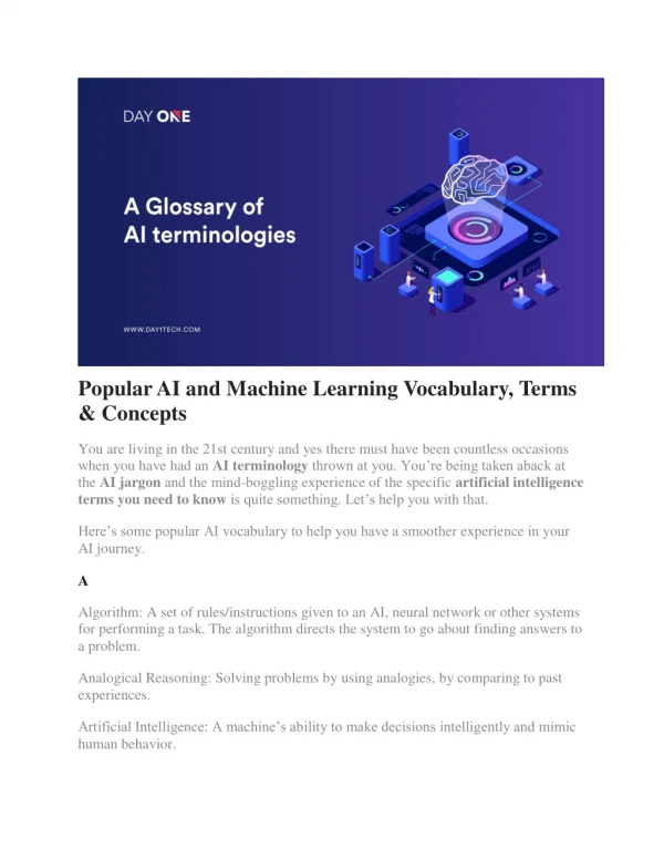 Popular AI and Machine Learning Vocabulary, Terms & Concepts