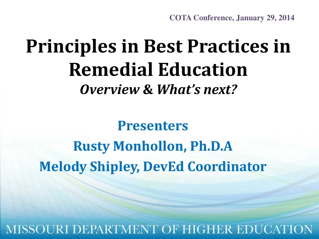 principles in best practices in remedial education overview what s next