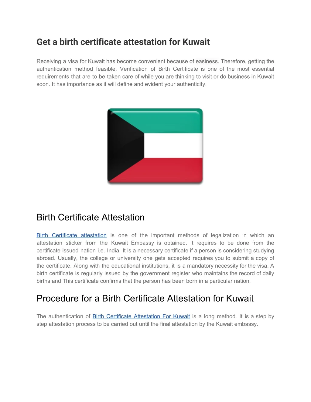 get a birth certificate attestation for kuwait