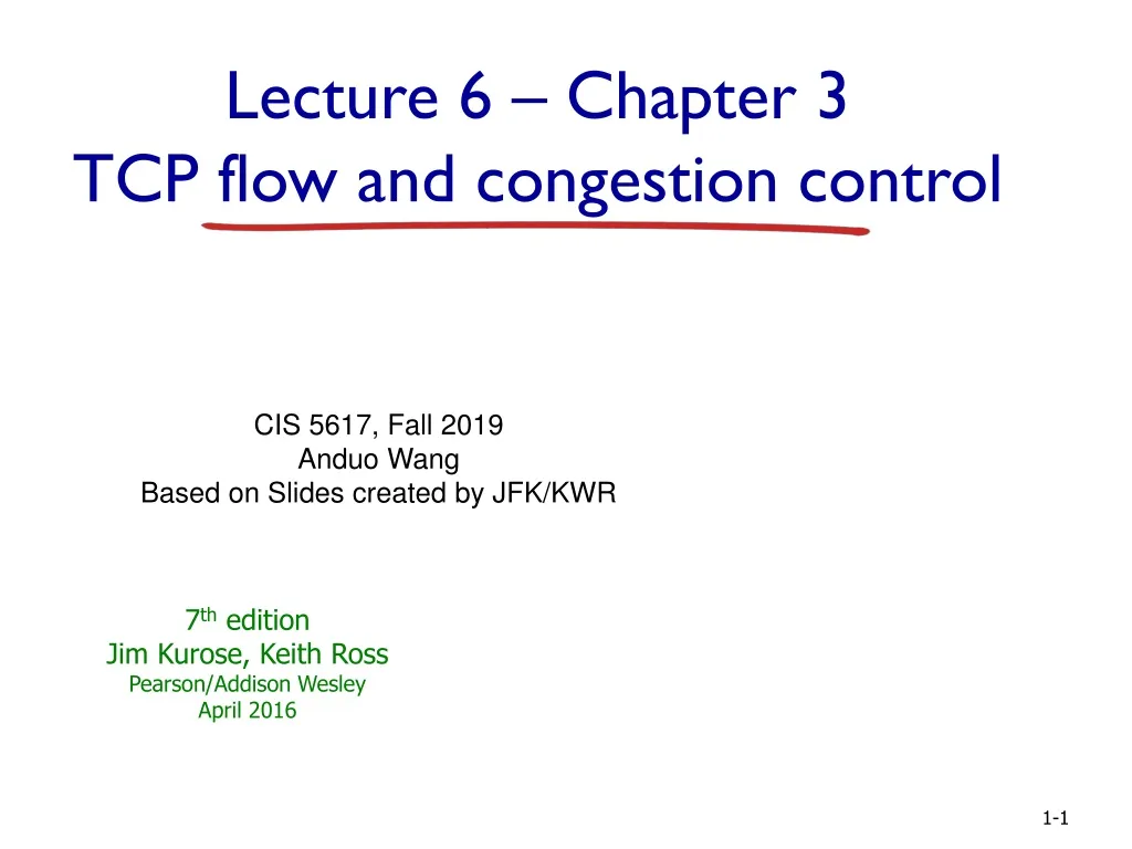 lecture 6 chapter 3 tcp flow and congestion