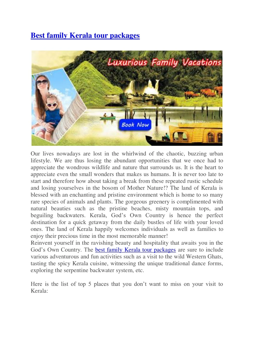 best family kerala tour packages
