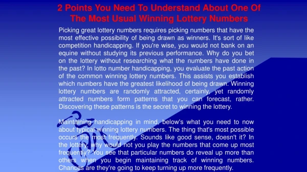 2 Points You Need To Understand About One Of The Most Usual Winning Lottery Numbers