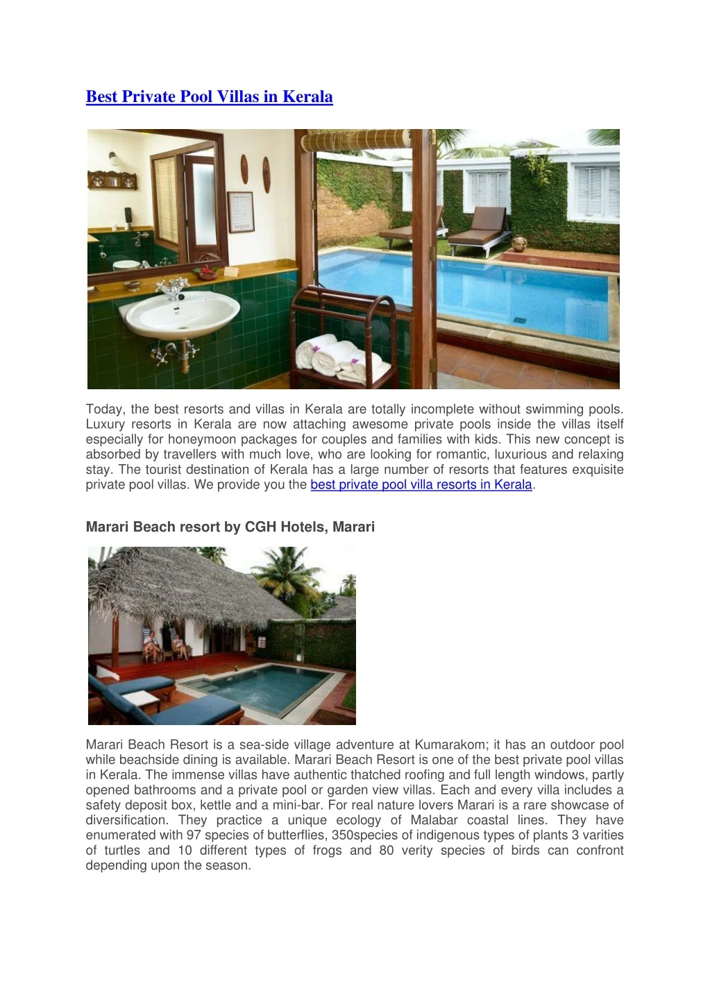 best private pool villas in kerala