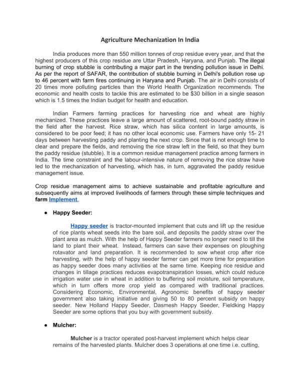 agriculture mechanization in india india produces