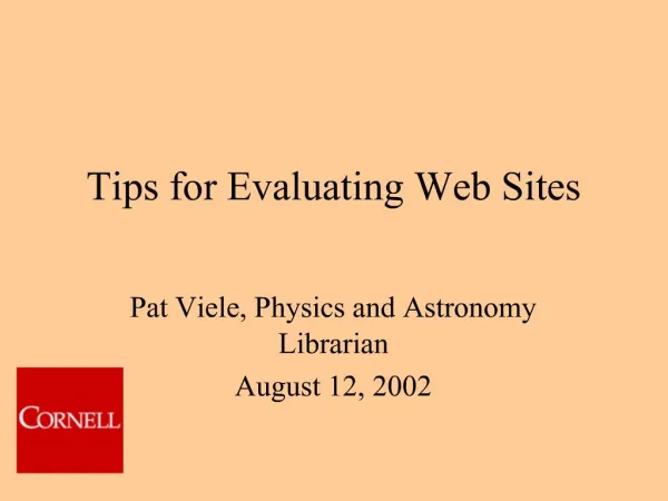 Tips for Evaluating Web Sites