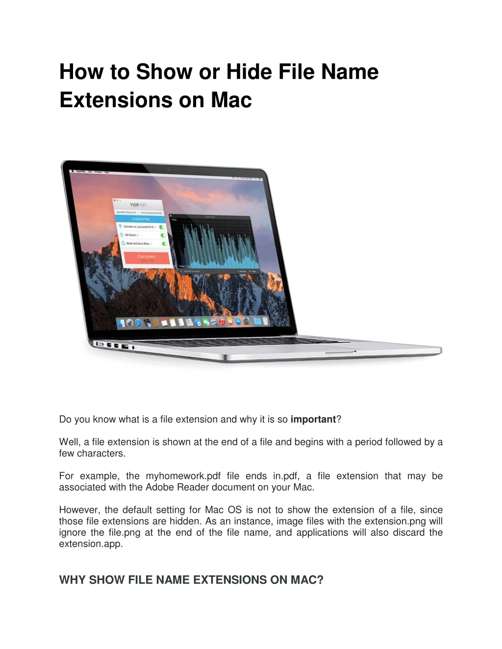 how to show or hide file name extensions on mac