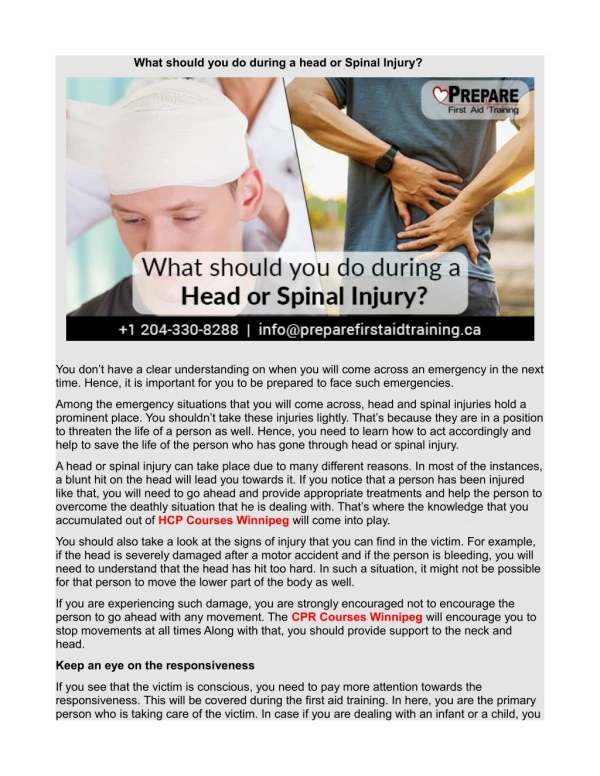 what should you do during a head or spinal injury