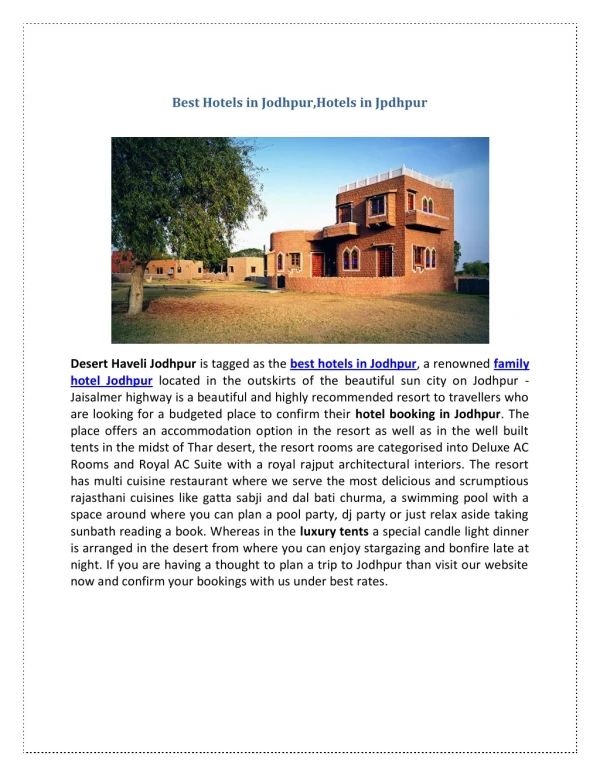 Best Hotels in Jodhpur,Hotels in Jodhpur