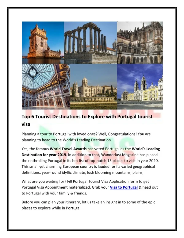 Explore Portugal’s Enthralling Destinations with Portugal Tourist Visa