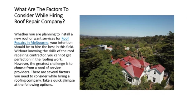 What Are The Factors To Consider While Hiring Roof Repair Company?