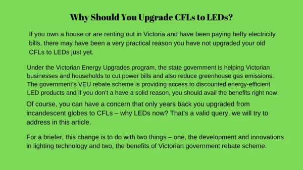 Why Should You Upgrade CFLs to LEDs?