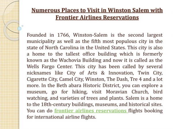 numerous places to visit in winston salem with frontier airlines reservations