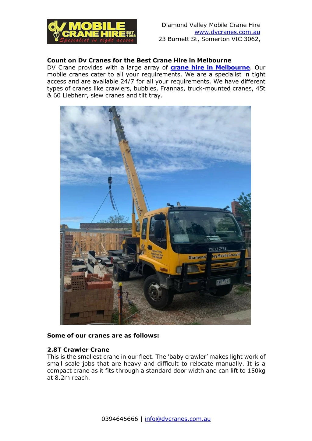 diamond valley mobile crane hire www dvcranes