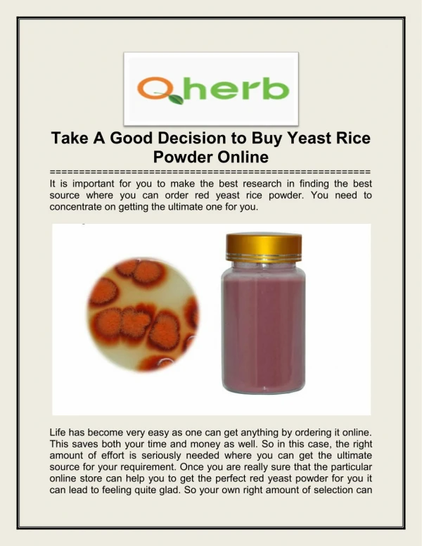 Take A Good Decision to Buy Yeast Rice Powder Online