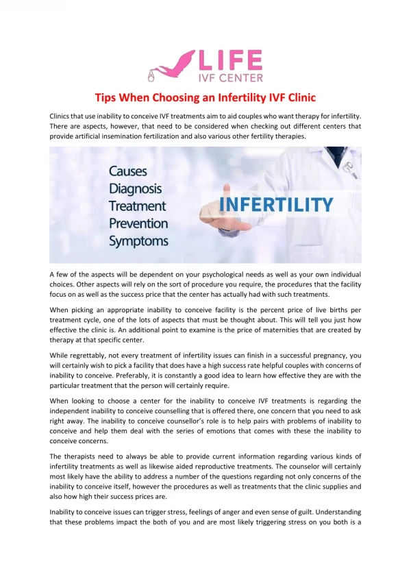 tips when choosing an infertility ivf clinic