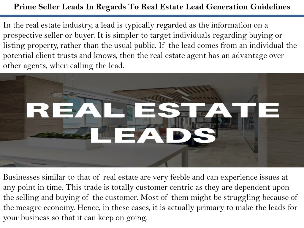 prime seller leads in regards to real estate lead