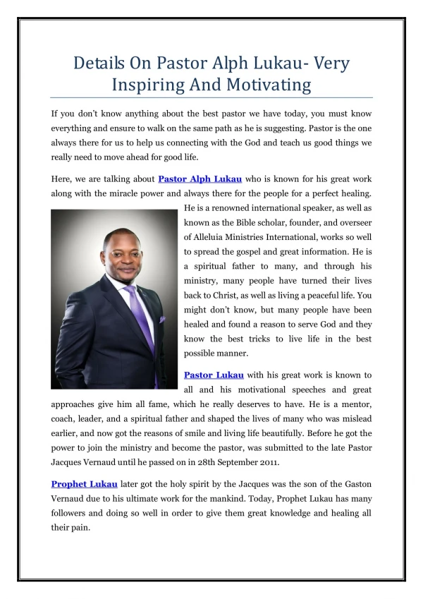 Details On Pastor Alph Lukau- Very Inspiring And Motivating