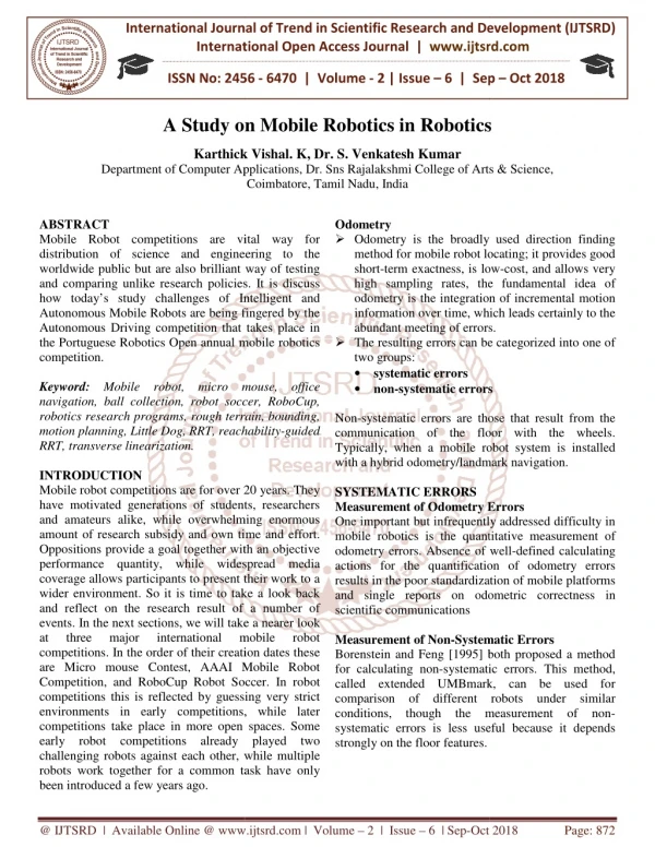 A Study on Mobile Robotics in Robotics