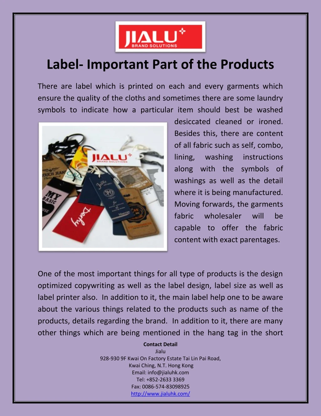 label important part of the products