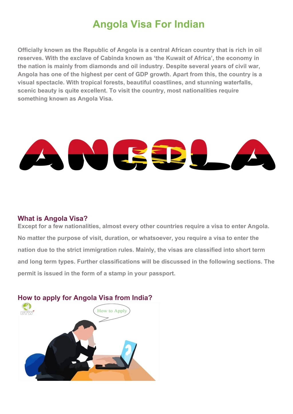 angola visa for indian officially known