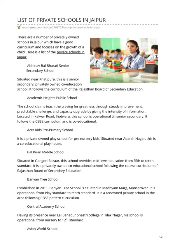 list of private schools in jaipur