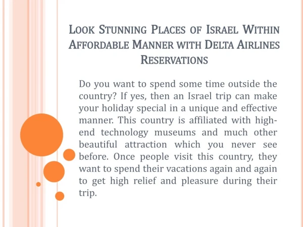 Look Stunning Places of Israel Within Affordable Manner with Delta Airlines Reservations