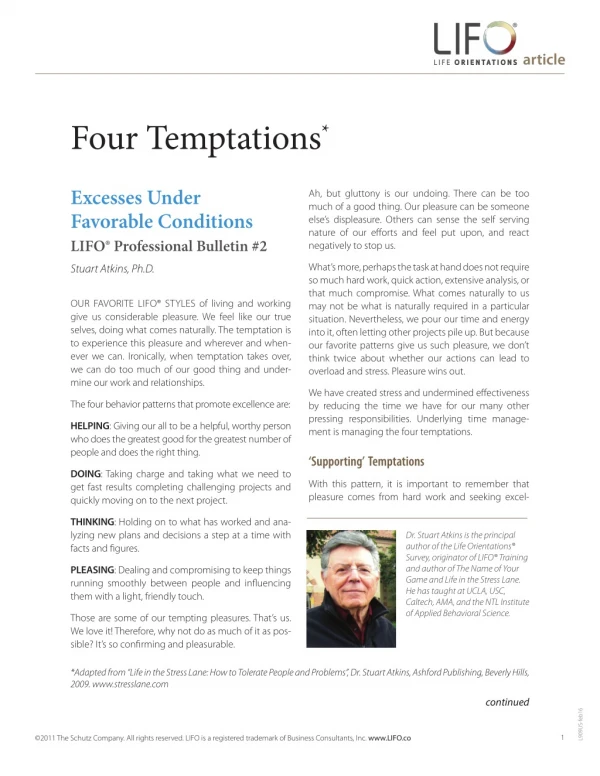 Explore the Four Temptations Even Under Favorable Conditions - LIFO