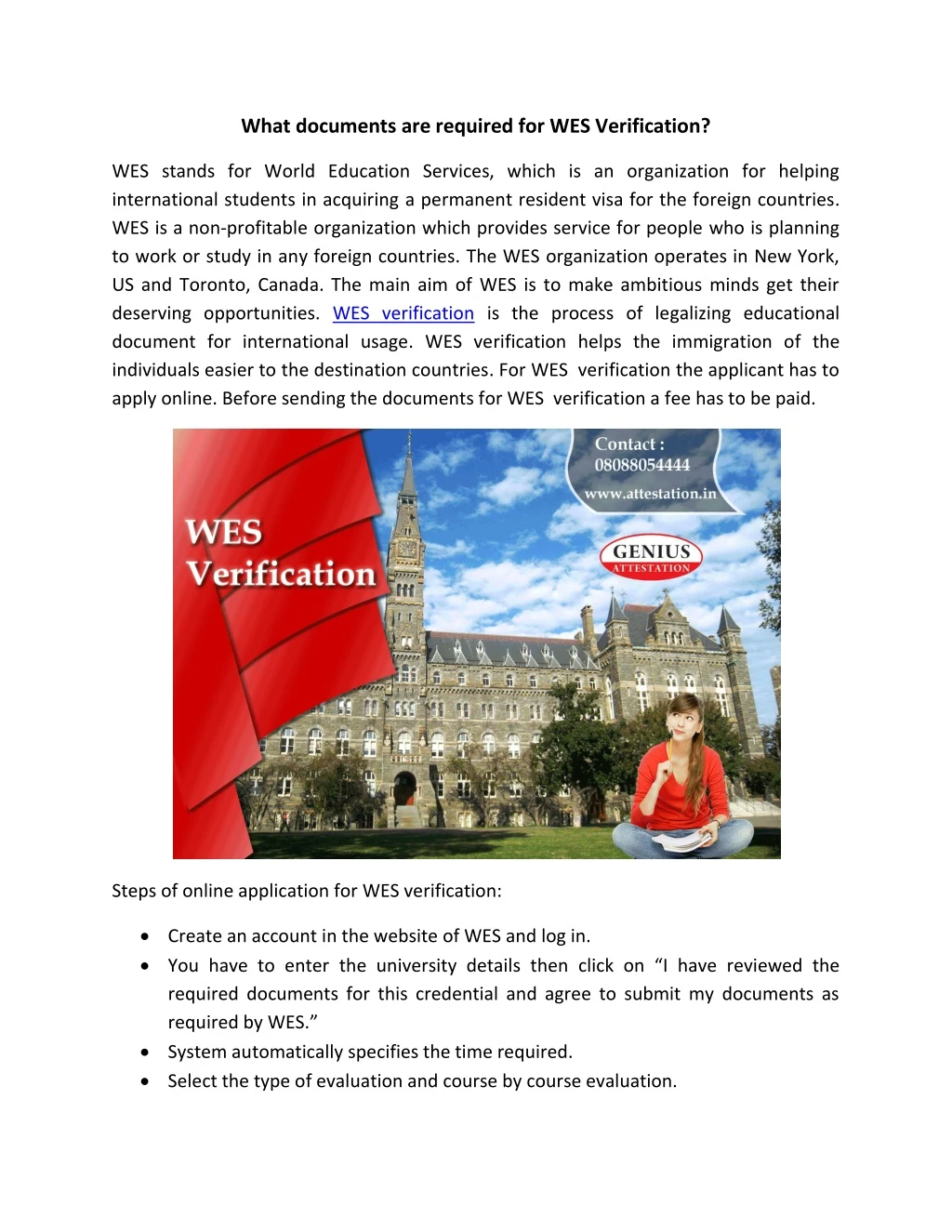 what documents are required for wes verification