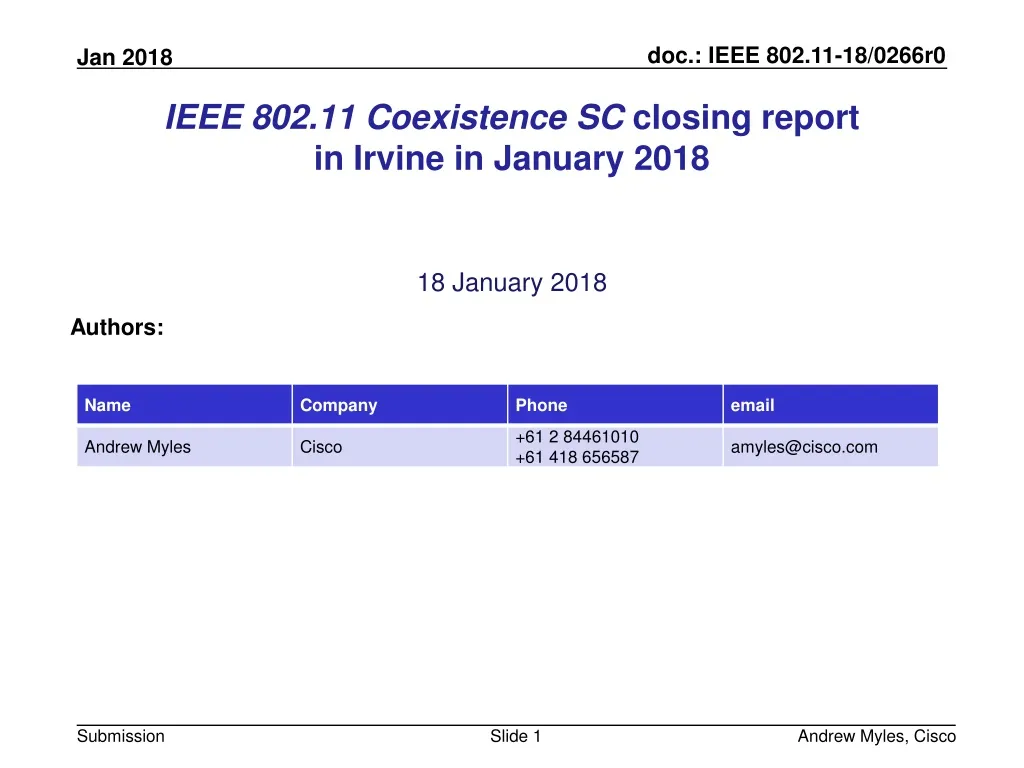 ieee 802 11 coexistence sc closing report in irvine in january 2018