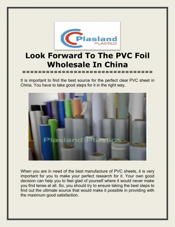 Look Forward To The PVC Foil Wholesale In China