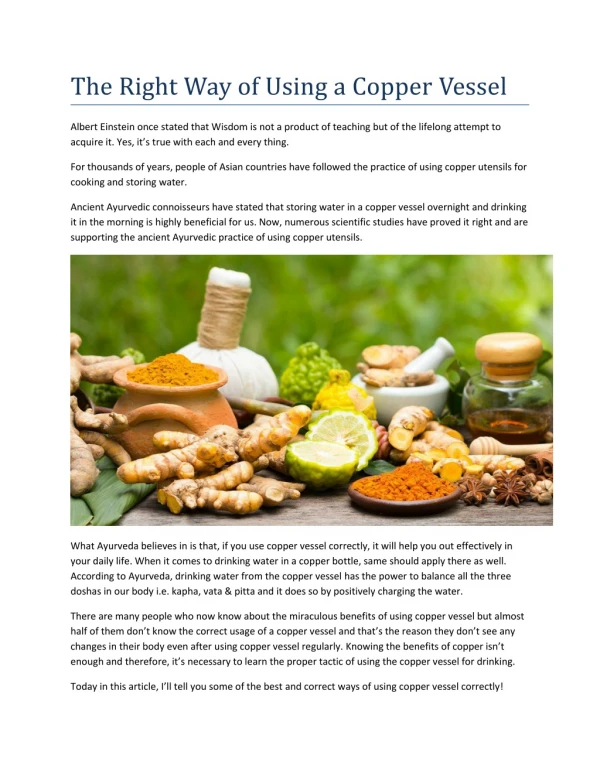 the right way of using a copper vessel