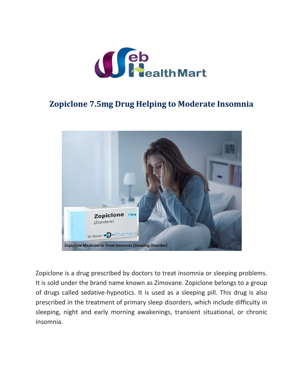 zopiclone 7 5mg drug helping to moderate insomnia