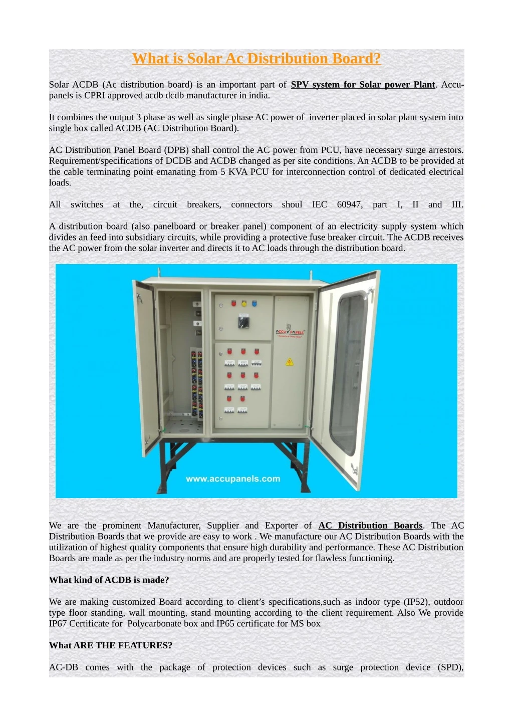 what is solar ac distribution board