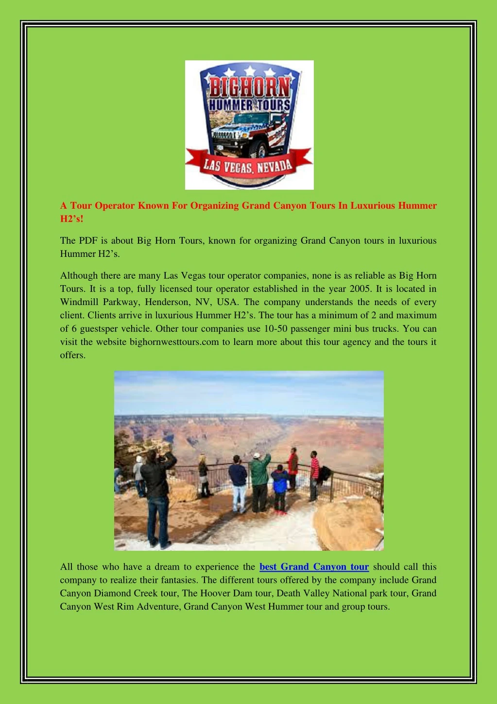 a tour operator known for organizing grand canyon