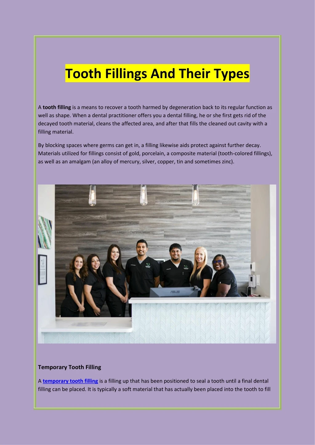 tooth fillings and their types