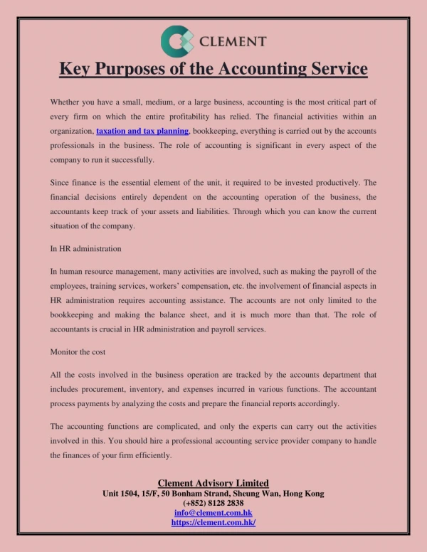 Key Purposes of the Accounting Service