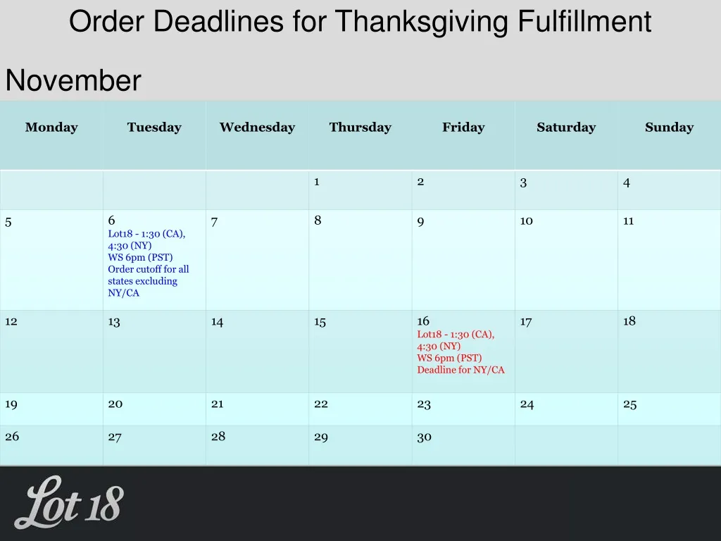 order deadlines for thanksgiving fulfillment