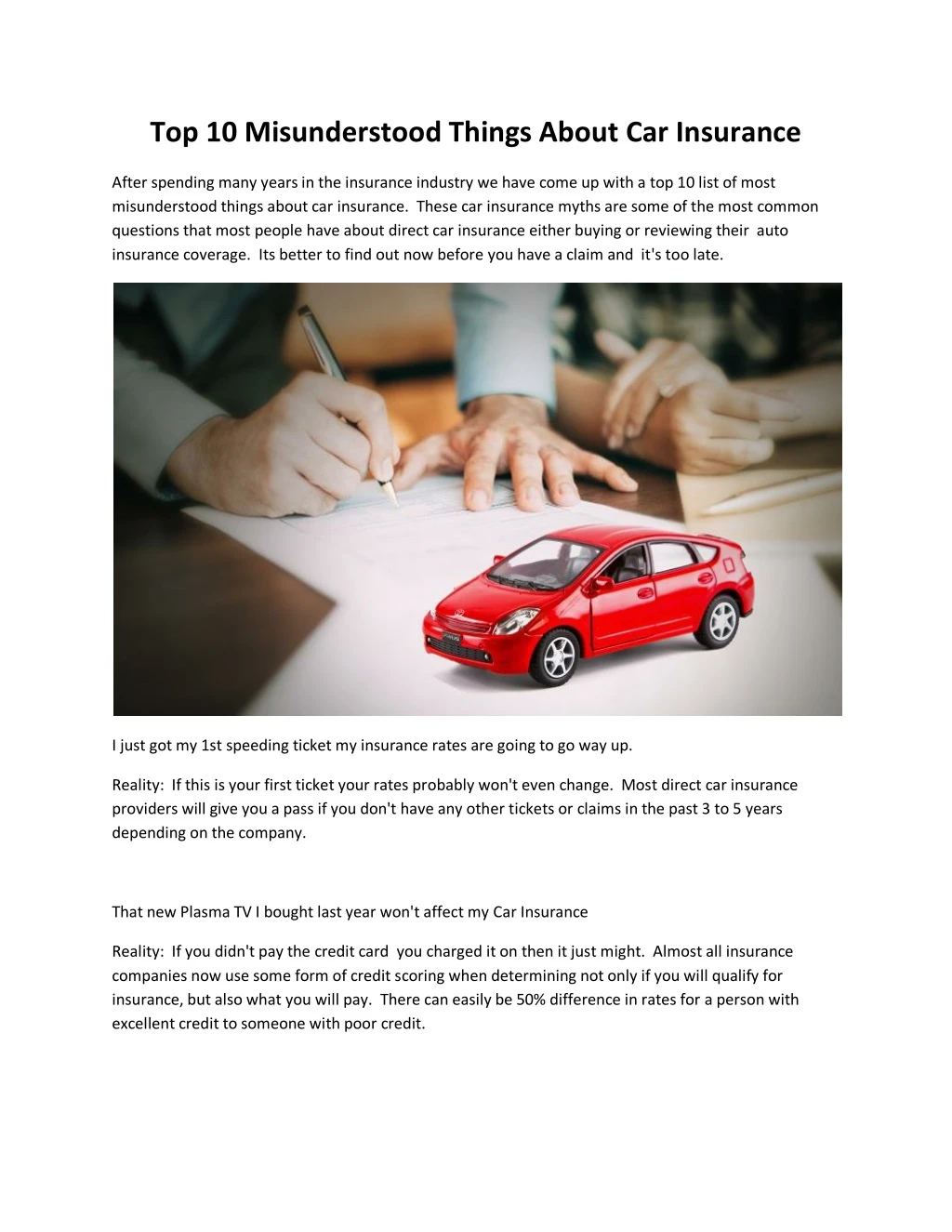 top 10 misunderstood things about car insurance