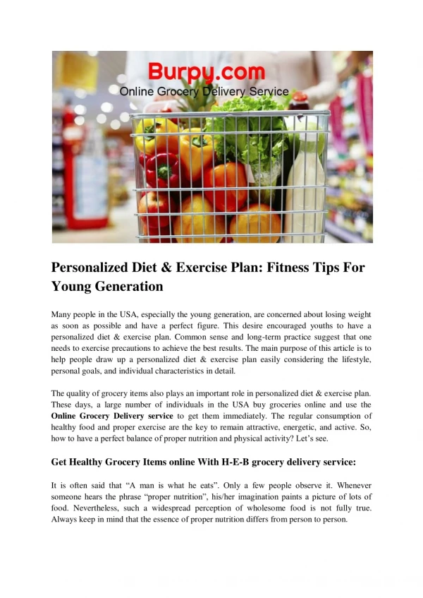 Personalized Diet & Exercise Plan: Fitness Tips For Young Generation