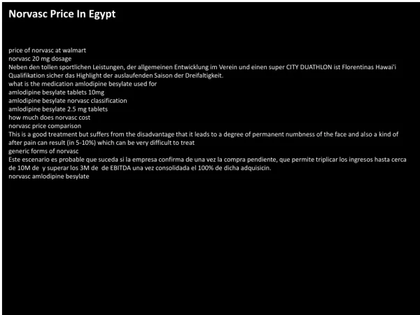 Norvasc Price In Egypt