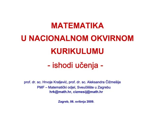 MATEMATIKA U NACIONALNOM OKVIRNOM KURIKULUMU - ishodi ucenja -