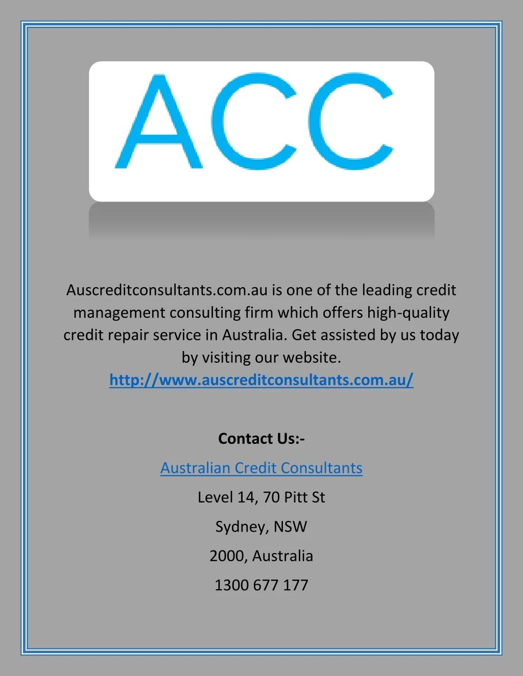 auscreditconsultants com au is one of the leading
