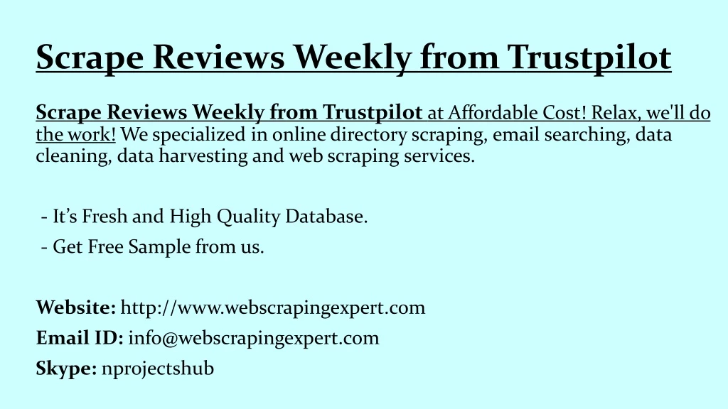 scrape reviews weekly from trustpilot