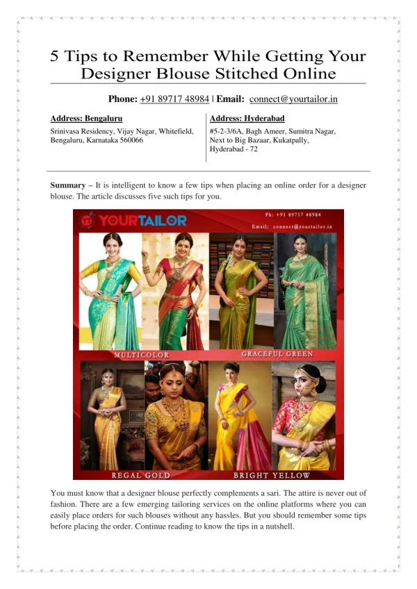 phone 91 89717 48984 email connect@yourtailor