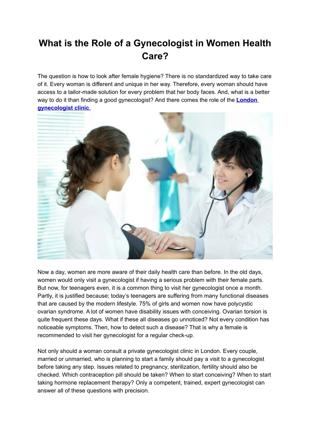 what is the role of a gynecologist in women